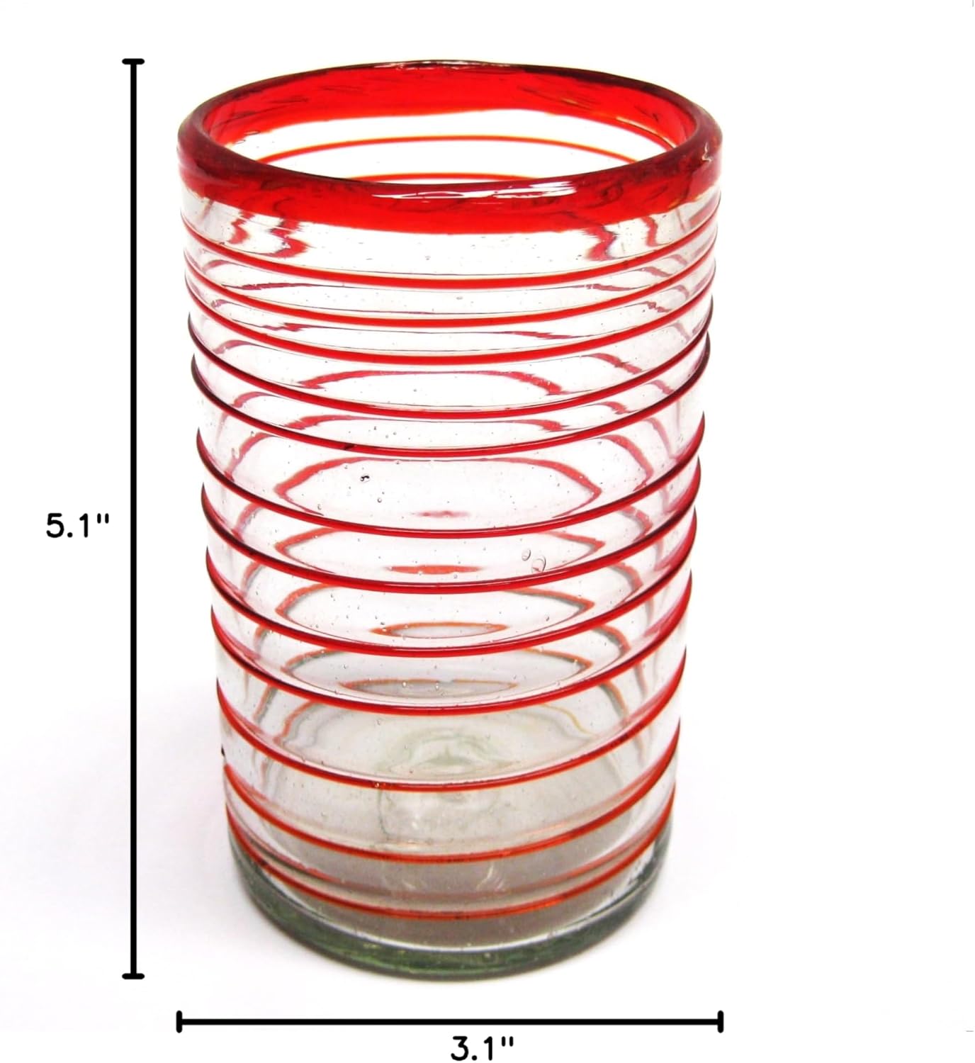 Ruby Red Spiral 14 oz Drinking Glasses (set of 6), Recycled Glass, Lead-free, Toxin-Free (Drinking)