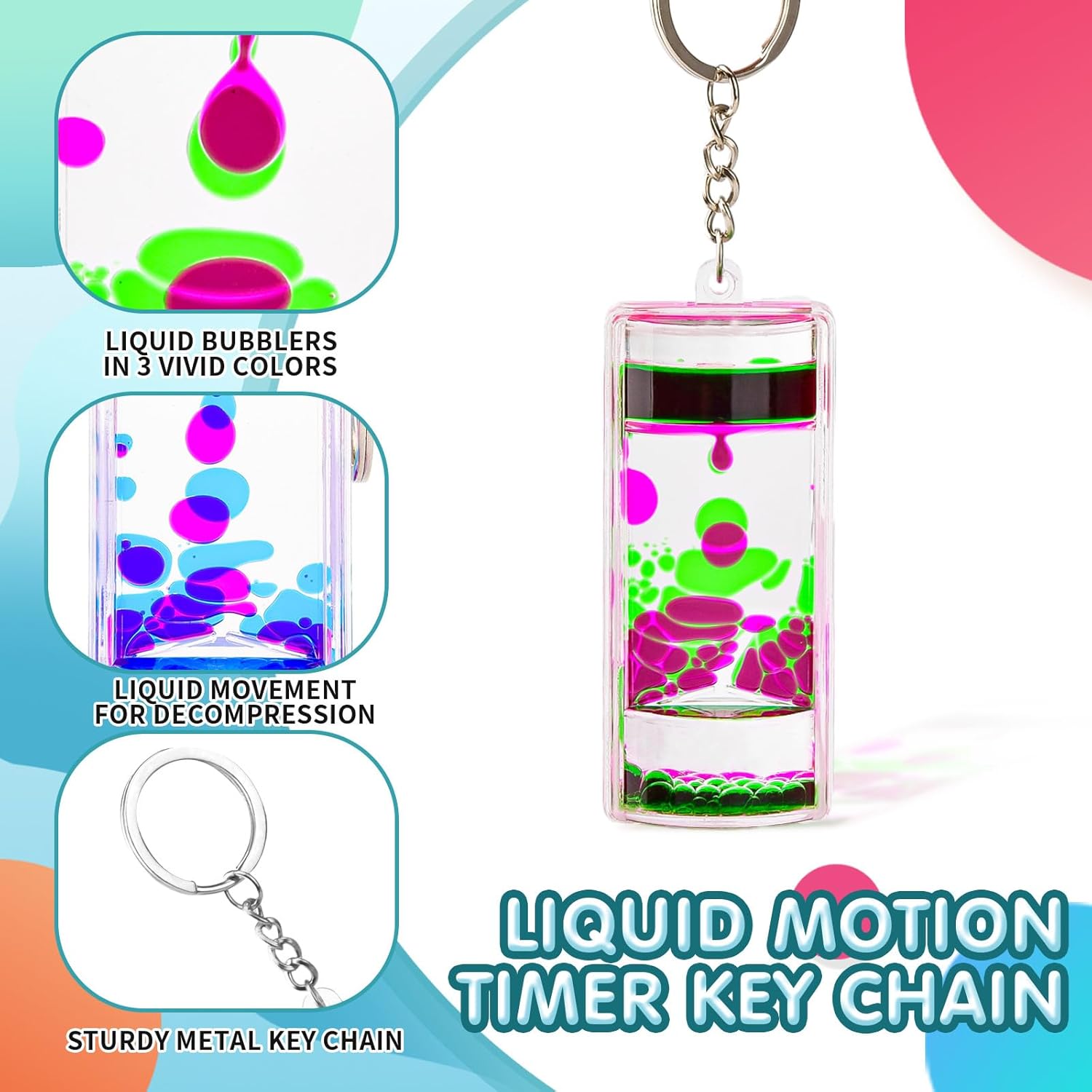 Dynamic Liquid Timers Key Chain Set, Colorful Motion Bubbler Timekeeper Key Chain, Liquid Hourglass Keychains