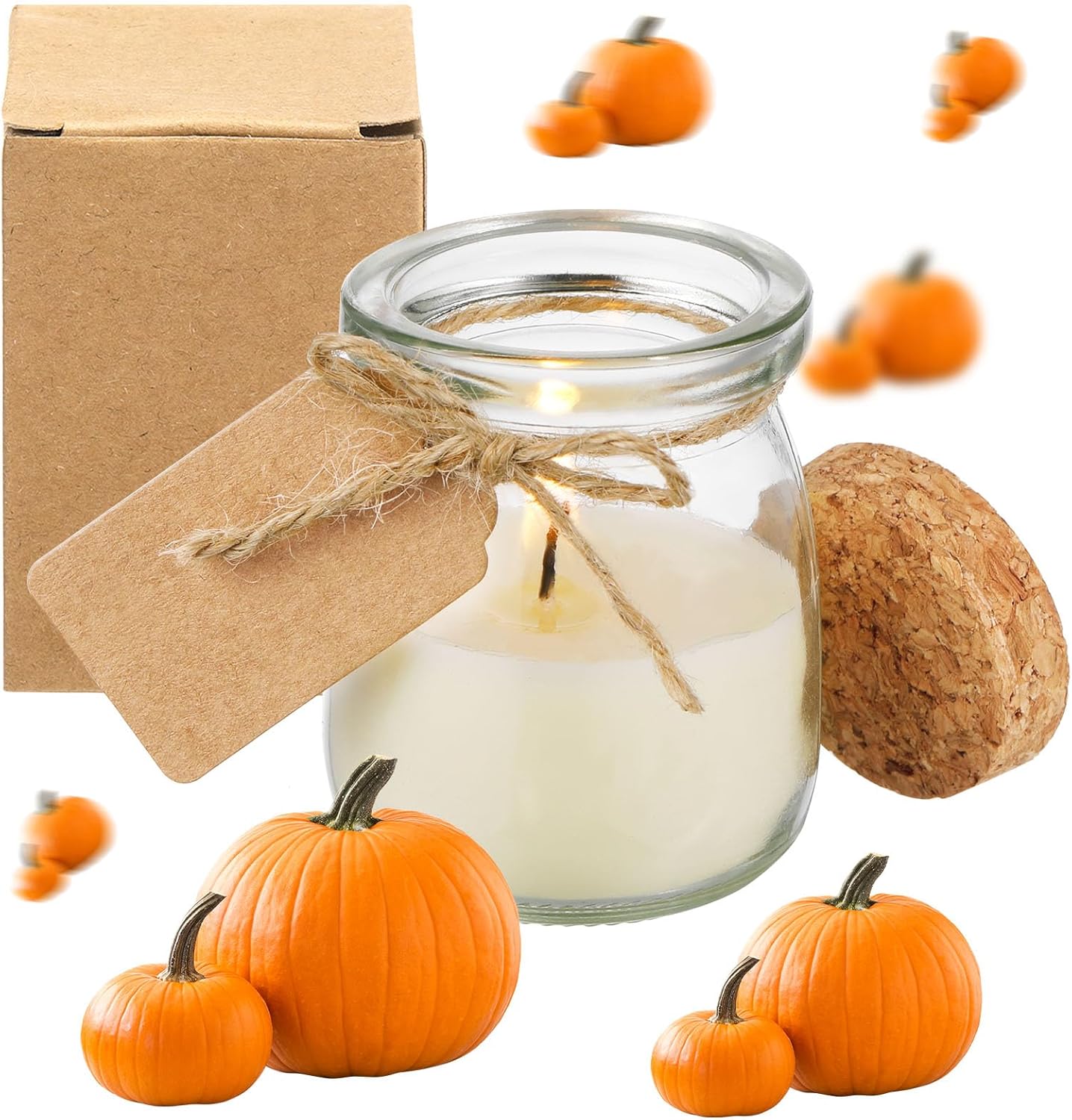 MTLEE 50 Pcs Fall Jar Candles Holiday Candle Gifts Natural Wax Jar with DIY Tag Cards Gift for Halloween Party Favor Home Supply Decor, Scents of Pumpkin