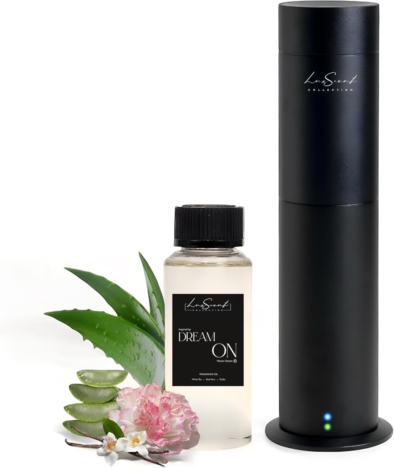 Aroma Scent Diffuser Starter Kit for Up to 1000SQ. FT. Coverage - 120ML Waterless Essential Oil Scent Included - Luxury Aroma Diffuser Ideal for Home, Office & Hotel (Black, Dream On)