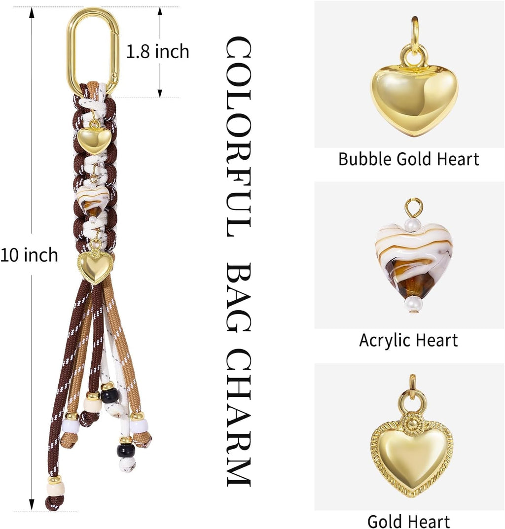 KissYan Bag Charms for Women, Colorful Rope Keychain Charm With Puffy Heart Ocean Pendant, Dainty Handbag Charms for Tote Bag