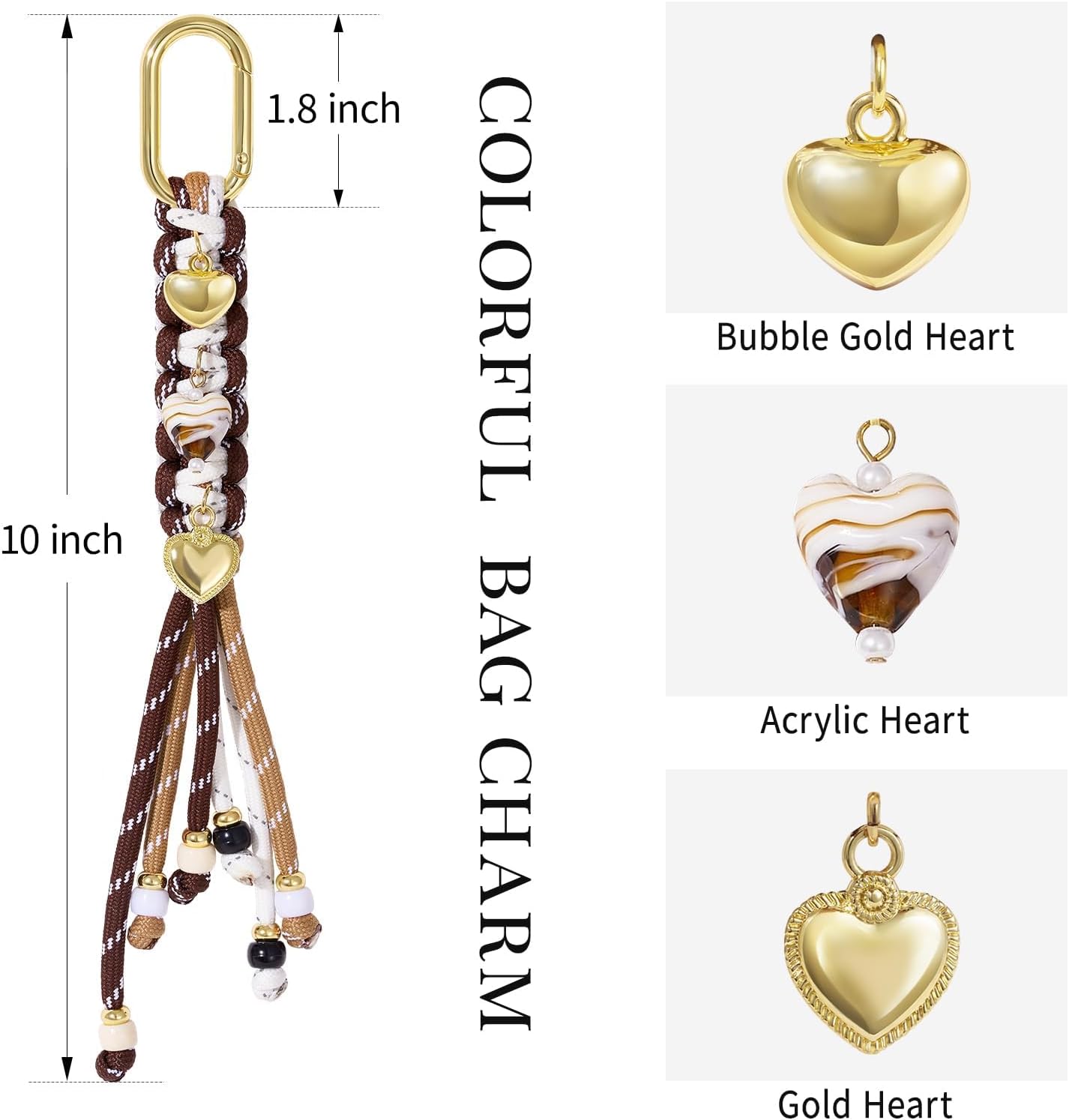KissYan Bag Charms for Women, Colorful Rope Keychain Charm With Puffy Heart Ocean Pendant, Dainty Handbag Charms for Tote Bag