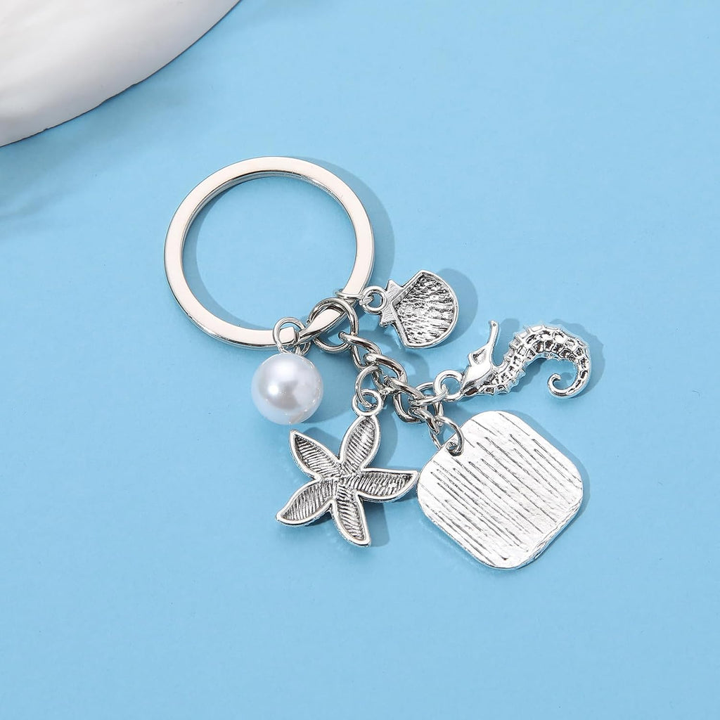 PHAETON 20PCS Ocean Theme Keychain with Starfish, Seahorse, Shell Charms and Pearl, Dreaming of The Sea Charm Seashell Pendant Keychain