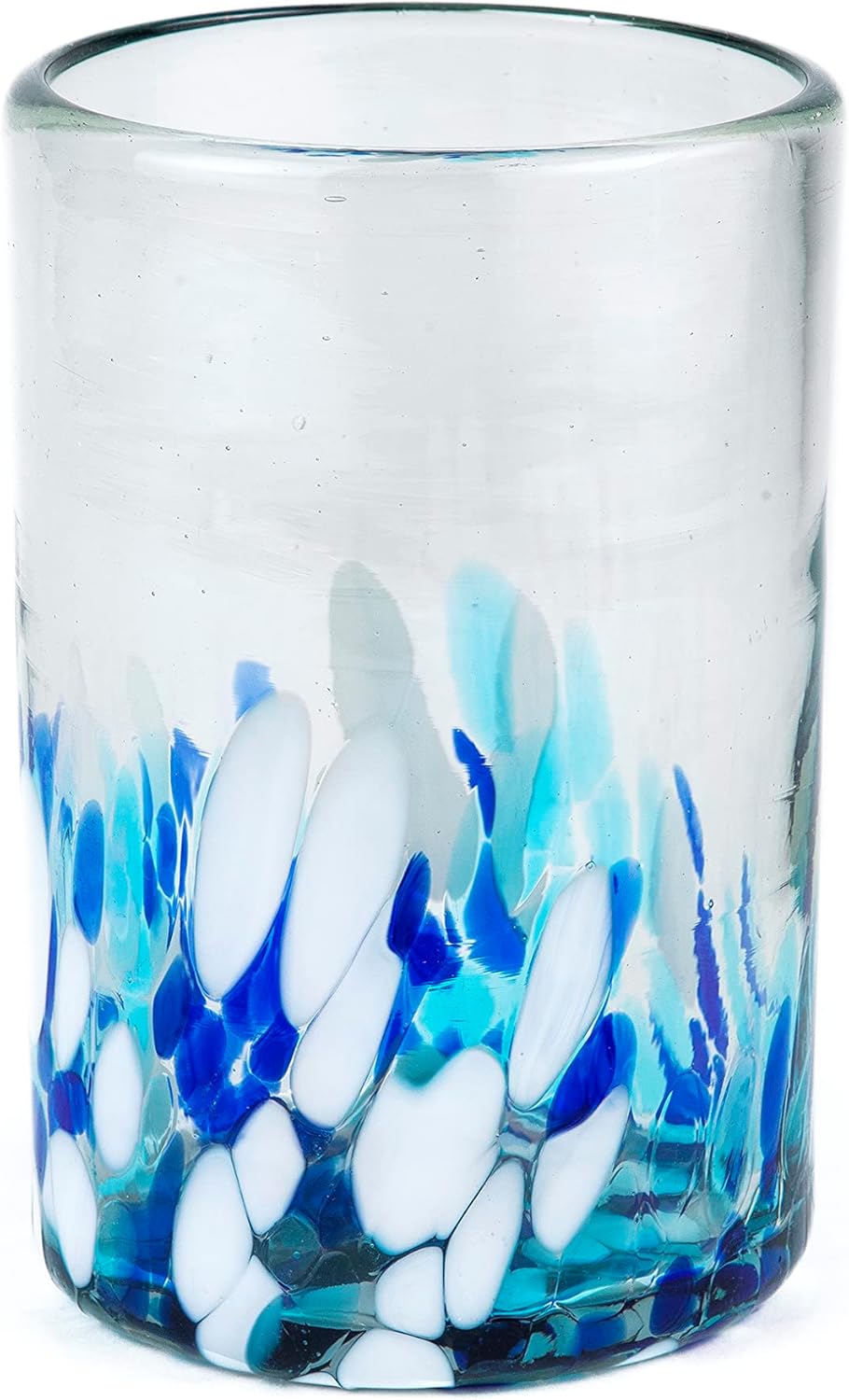 15 oz Hand Blown Mexican Drinking Glasses - Set of 6 tumblers, 15 fl oz each, Blue Confetti