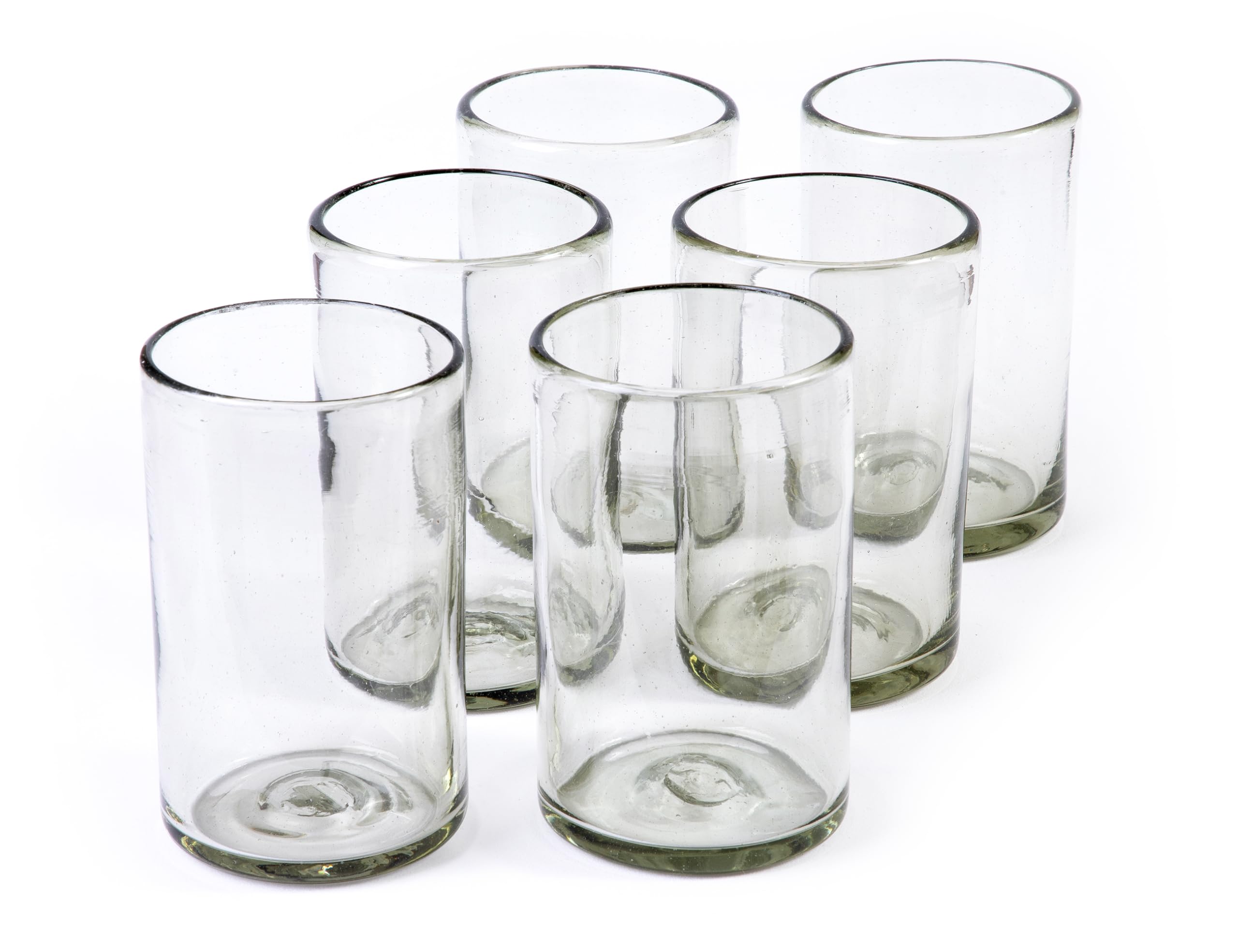 15 oz Hand Blown Mexican Drinking Glasses - Set of 6 tumblers, 15 fl oz each, Blue Confetti