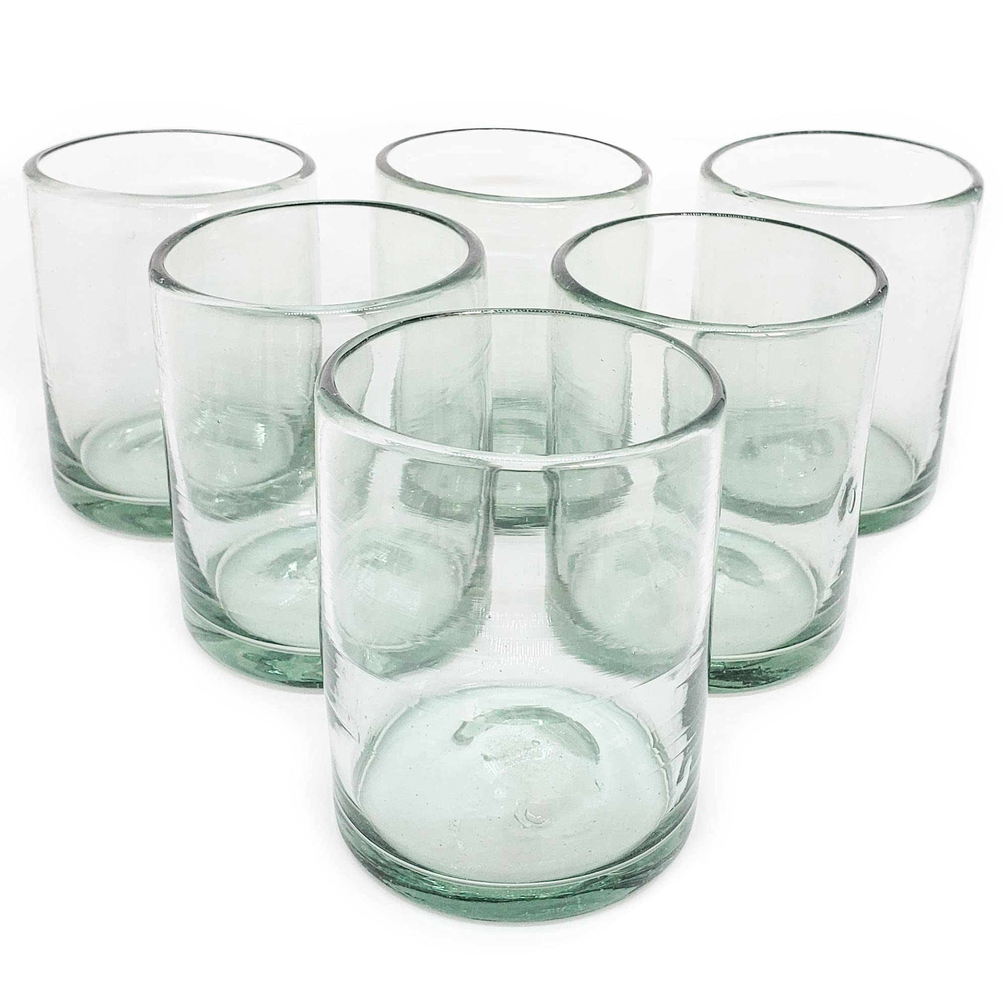Clear 14 oz Drinking Glasses (set of 6), Hand Blown Mexican Glassware, Recycled Glass Drinking Glasses, Lead-Free, Cocktail Margarita Glasses, Wine Glasses, Shot Glasses, Whiskey Glasses (Drinking)