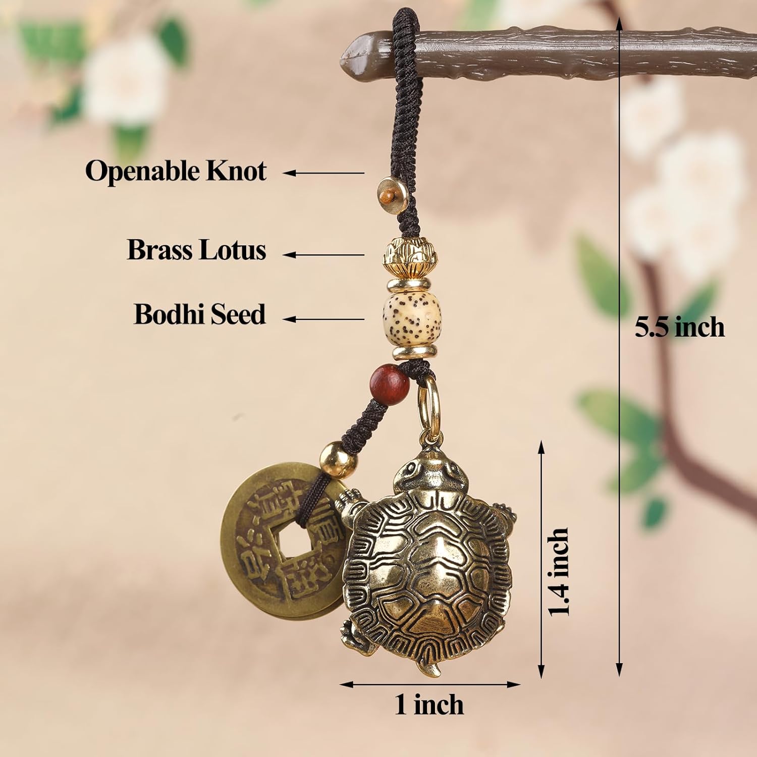 Vintage Brass Turtle Keychain for Men Lucky Sea Turtle Gift for Women Tortoise Statue with Lucky Coins