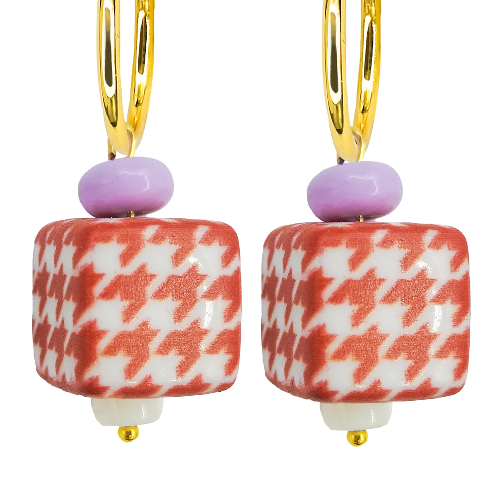 Red/White Square Grid Drop Handmade Earrings for Women, Funky Ethnic Earrings for Women, Dangling Kawaii Aesthetic Drop Dangle Earrings, Hypoallergenic Jewelry Birthday Gifts Party for Women
