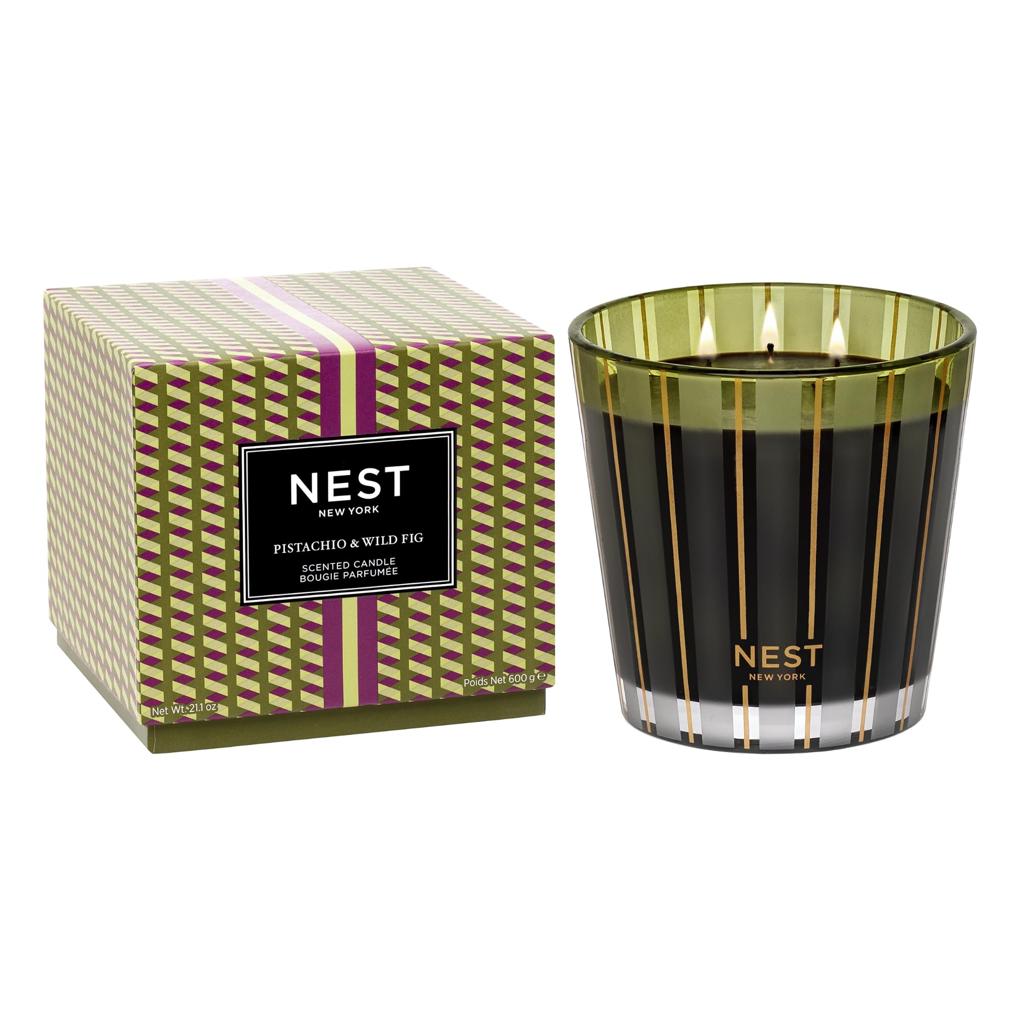 NEST New York Scented 3-Wick Candle, Pumpkin Chai - 21.2 oz - Up to 100-Hour Burn Time - Reusable Glass Vessel