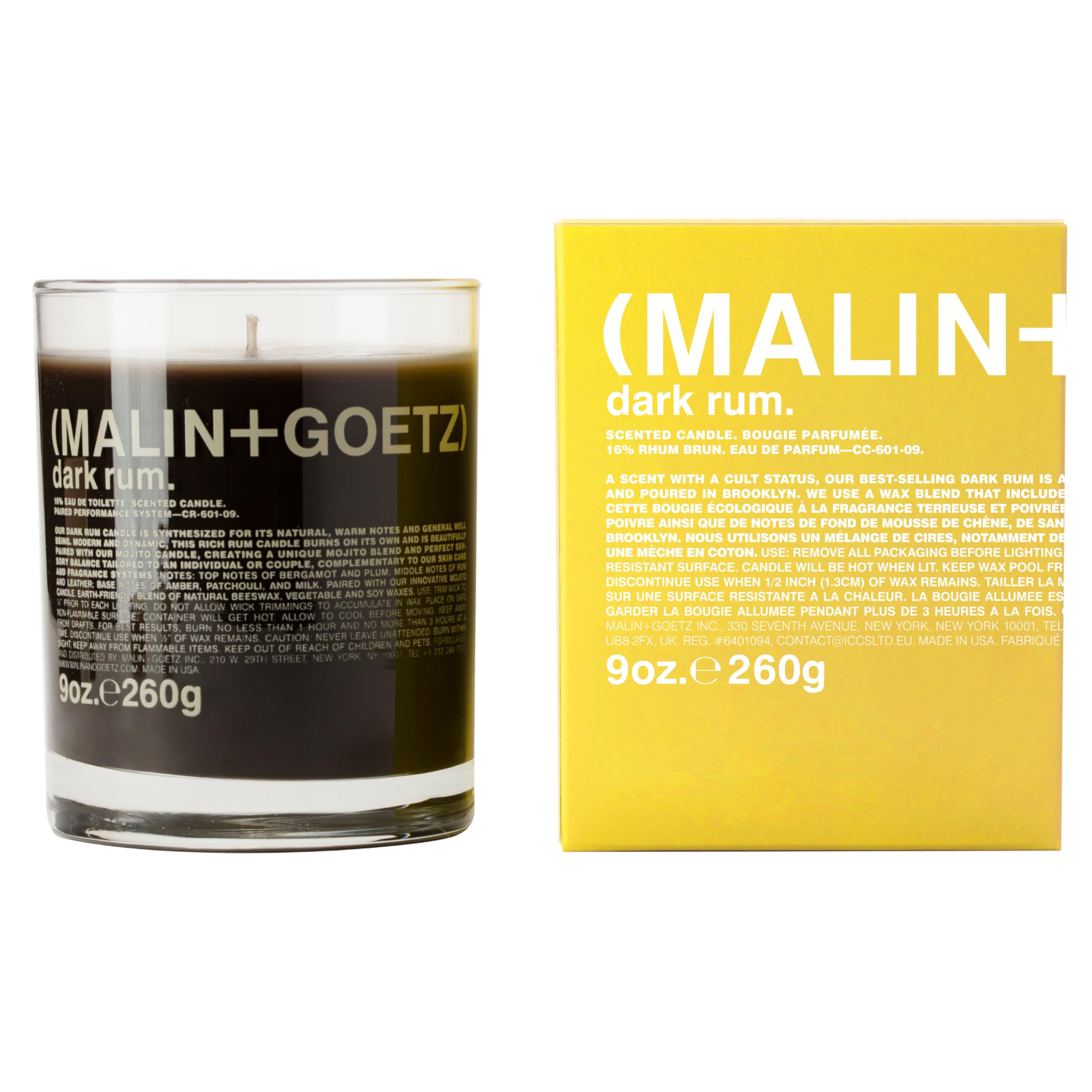 MALIN+GOETZ 9oz Scented Candle | Hand-Poured Soy Wax with Unique Fragrance Blends | Clean-Burning, Vegan & Cruelty-Free | Bergamot, Sage, Otto, Tomato, Strawberry, Cannabis, Dark Rum & Leather