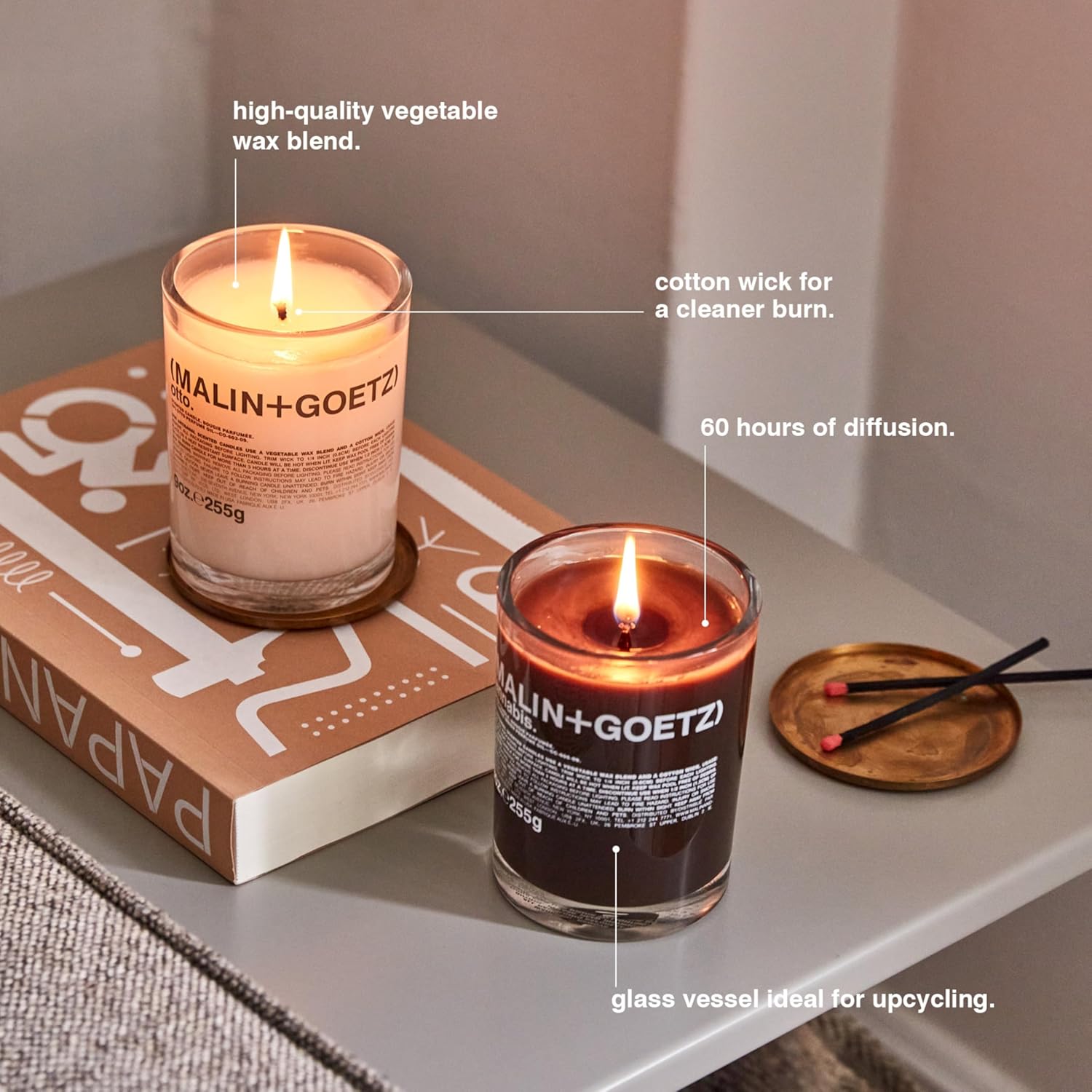 MALIN+GOETZ 9oz Scented Candle | Hand-Poured Soy Wax with Unique Fragrance Blends | Clean-Burning, Vegan & Cruelty-Free | Bergamot, Sage, Otto, Tomato, Strawberry, Cannabis, Dark Rum & Leather