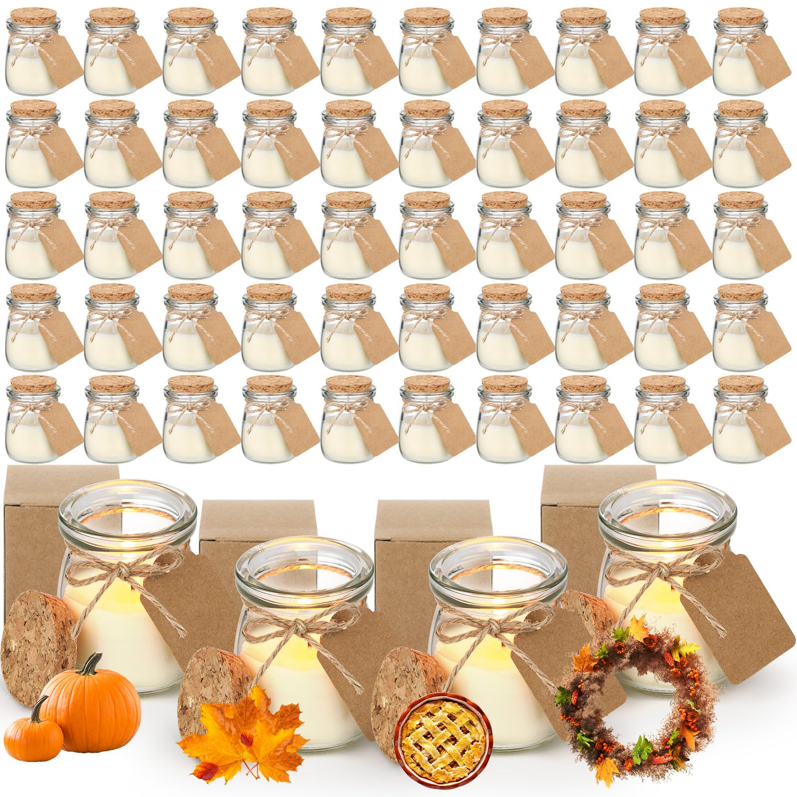 MTLEE 50 Pcs Fall Jar Candles Holiday Candle Gifts Natural Wax Jar with DIY Tag Cards Gift for Halloween Party Favor Home Supply Decor, Scents of Pumpkin