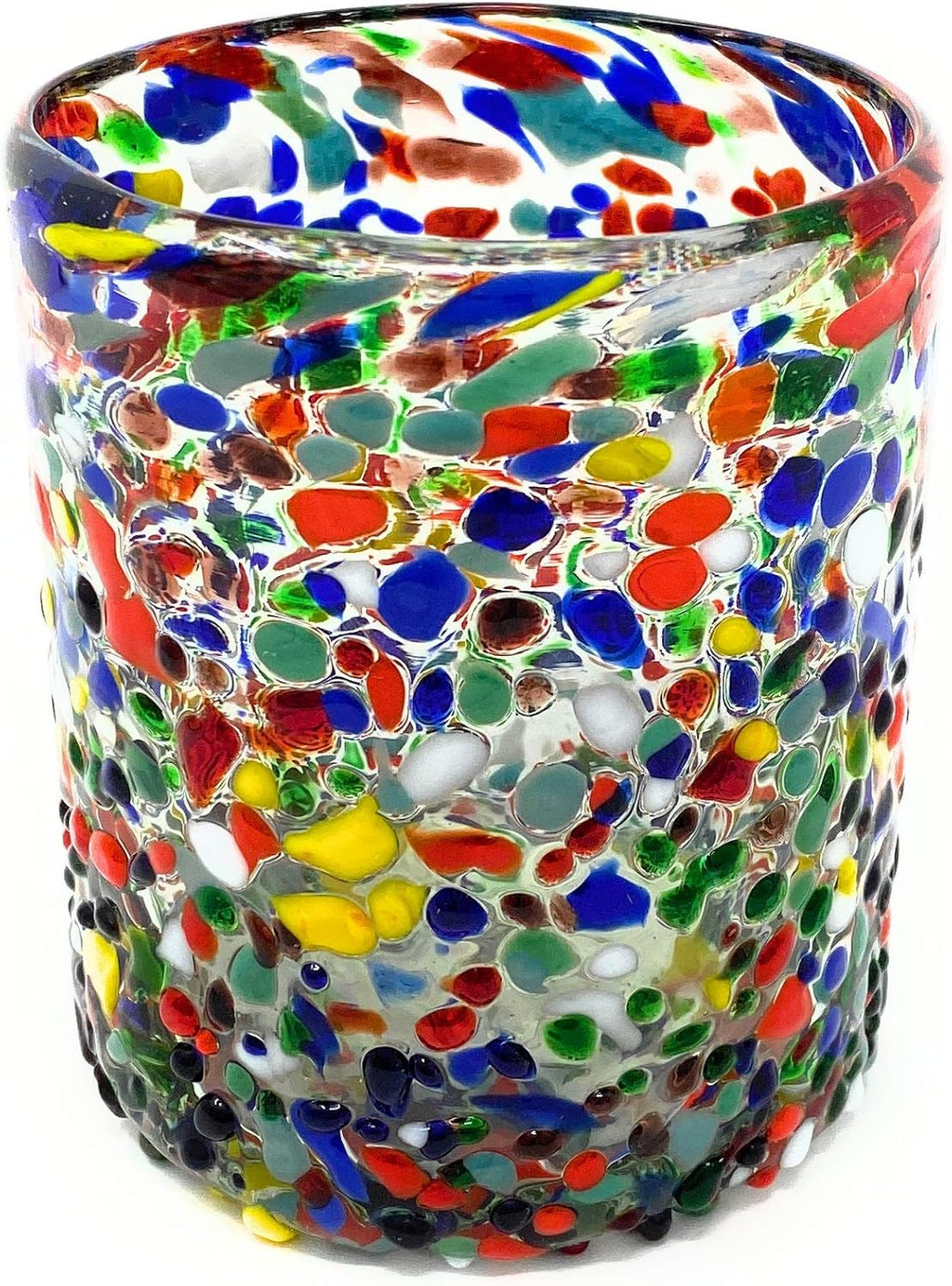 Hand Blown Mexican Drinking Glasses – Set of 6 Confetti Rock Tumbler Glasses (10 oz each)
