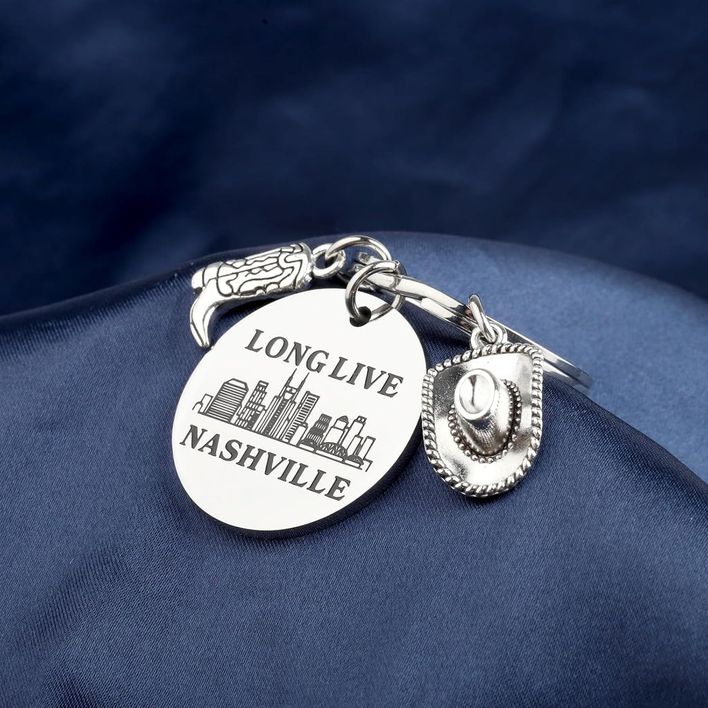 TGBJE Nashville Girls Trip Gift Long Live Nashville Keychain Music City Gift Western Country Cowgirl Jewelry Tennessee Gift