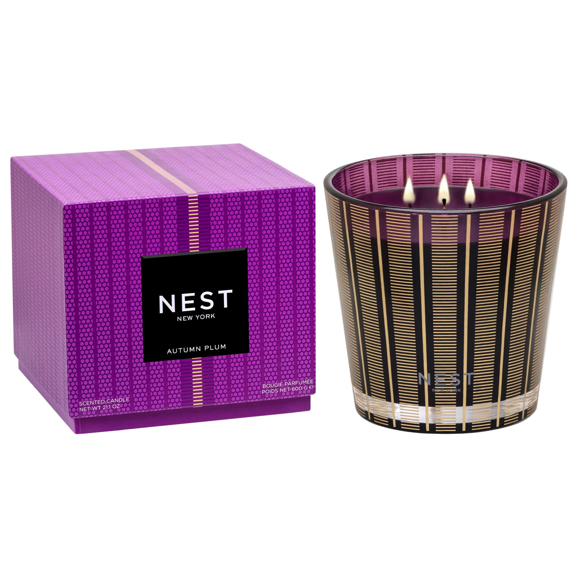 NEST New York Scented 3-Wick Candle, Pumpkin Chai - 21.2 oz - Up to 100-Hour Burn Time - Reusable Glass Vessel