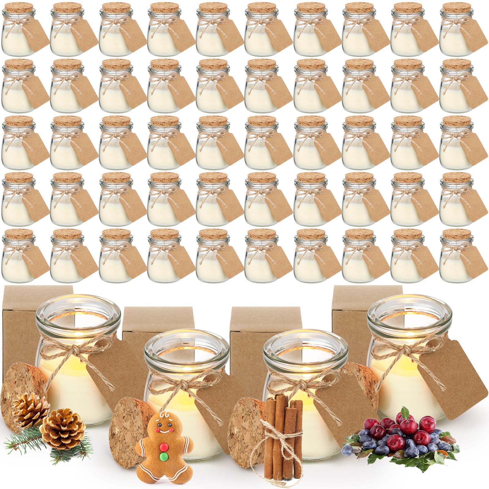 MTLEE 50 Pcs Fall Jar Candles Holiday Candle Gifts Natural Wax Jar with DIY Tag Cards Gift for Halloween Party Favor Home Supply Decor, Scents of Pumpkin