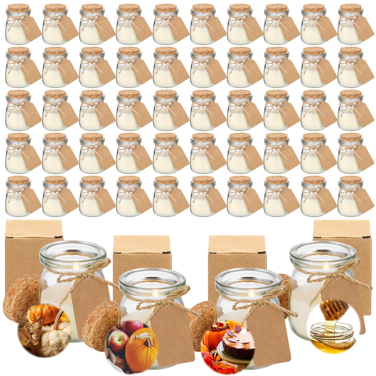 MTLEE 50 Pcs Fall Jar Candles Holiday Candle Gifts Natural Wax Jar with DIY Tag Cards Gift for Halloween Party Favor Home Supply Decor, Scents of Pumpkin
