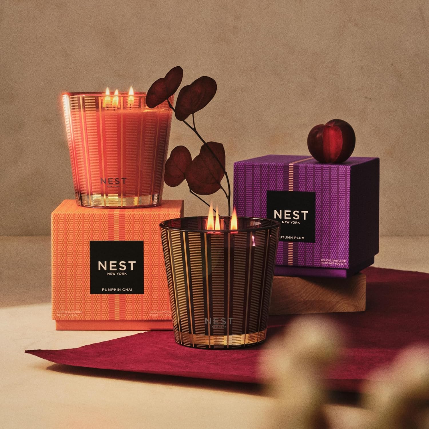 NEST New York Scented 3-Wick Candle, Pumpkin Chai - 21.2 oz - Up to 100-Hour Burn Time - Reusable Glass Vessel
