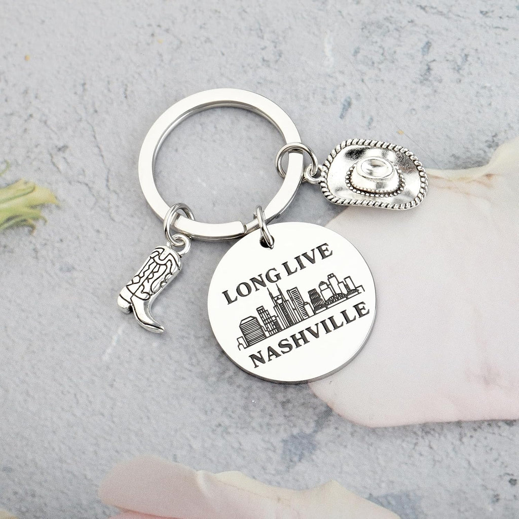 TGBJE Nashville Girls Trip Gift Long Live Nashville Keychain Music City Gift Western Country Cowgirl Jewelry Tennessee Gift