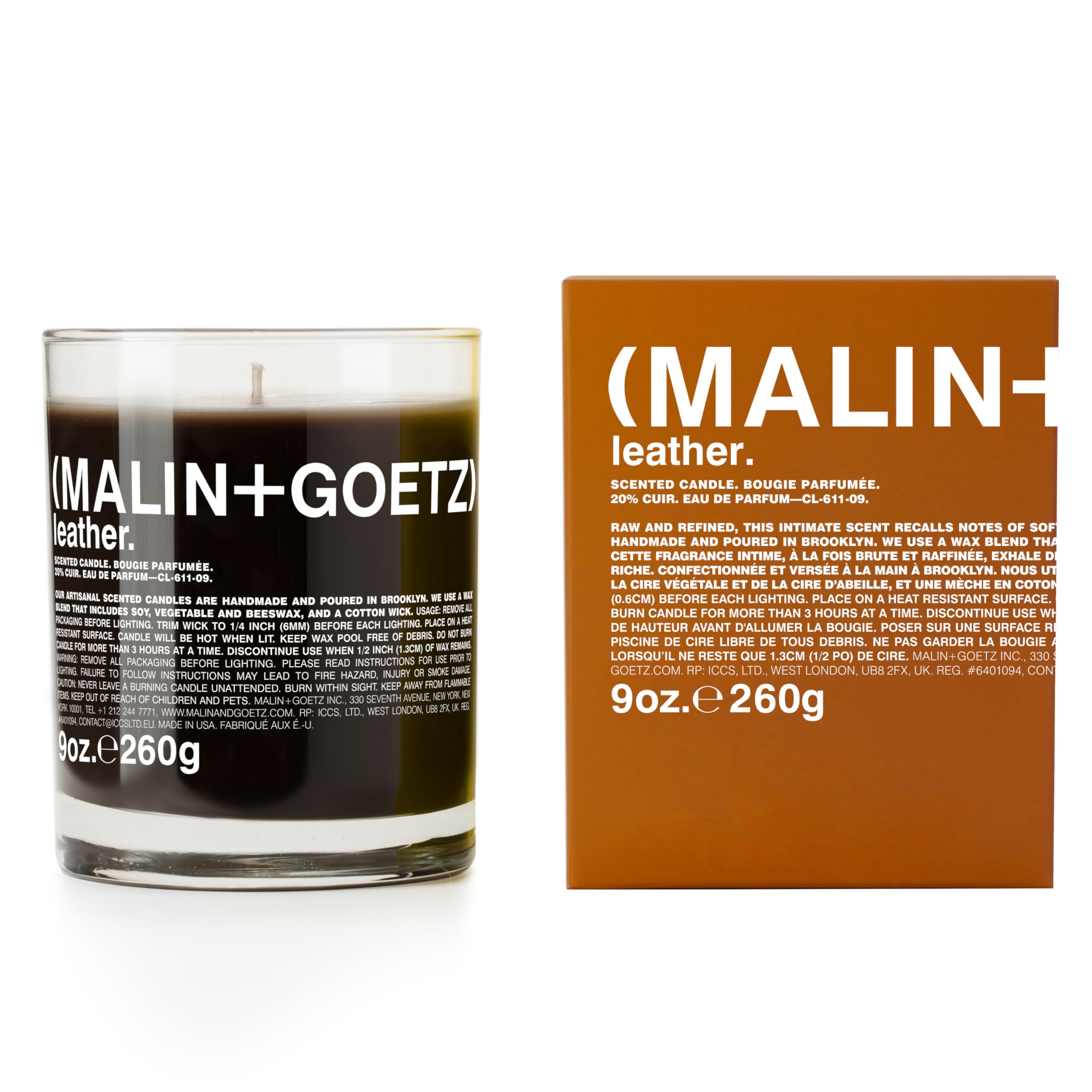 MALIN+GOETZ 9oz Scented Candle | Hand-Poured Soy Wax with Unique Fragrance Blends | Clean-Burning, Vegan & Cruelty-Free | Bergamot, Sage, Otto, Tomato, Strawberry, Cannabis, Dark Rum & Leather