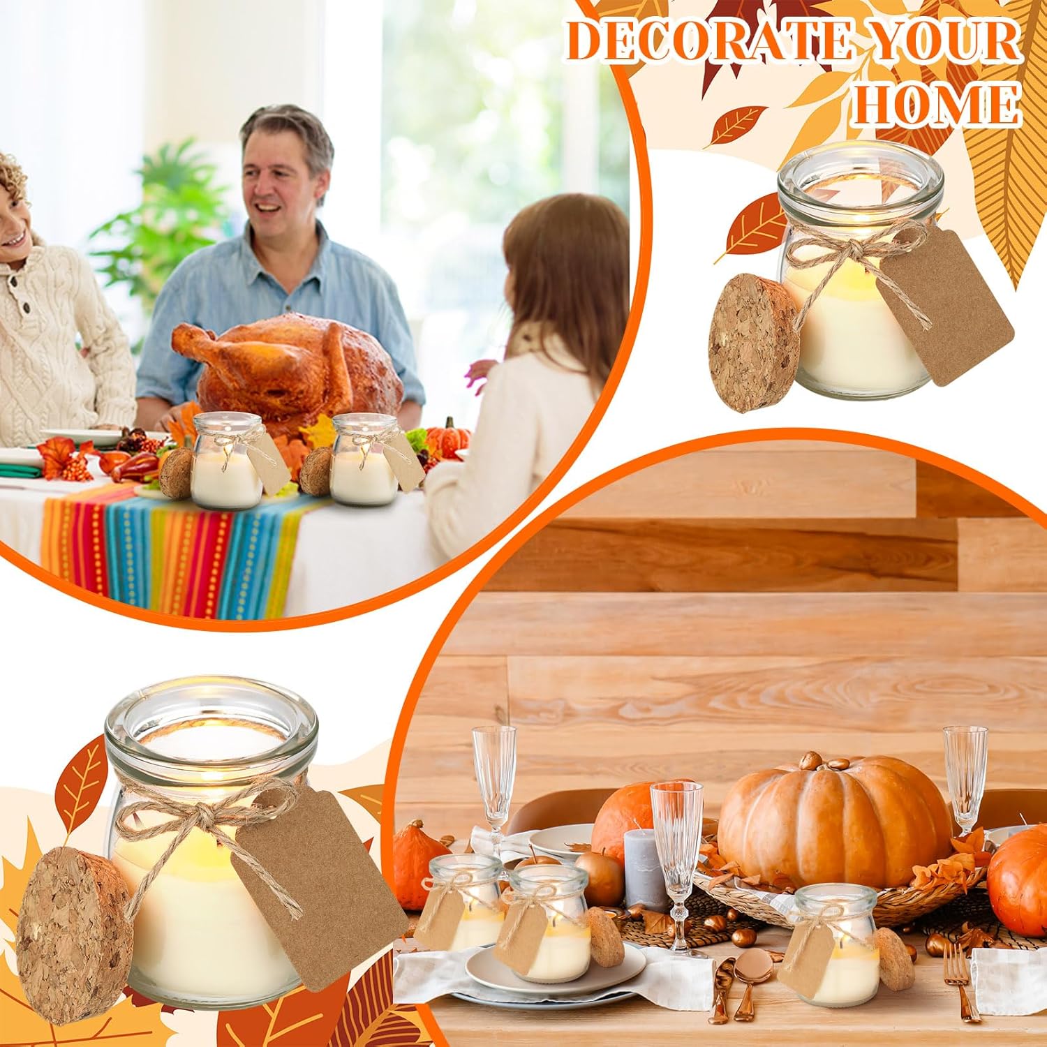 MTLEE 50 Pcs Fall Jar Candles Holiday Candle Gifts Natural Wax Jar with DIY Tag Cards Gift for Halloween Party Favor Home Supply Decor, Scents of Pumpkin