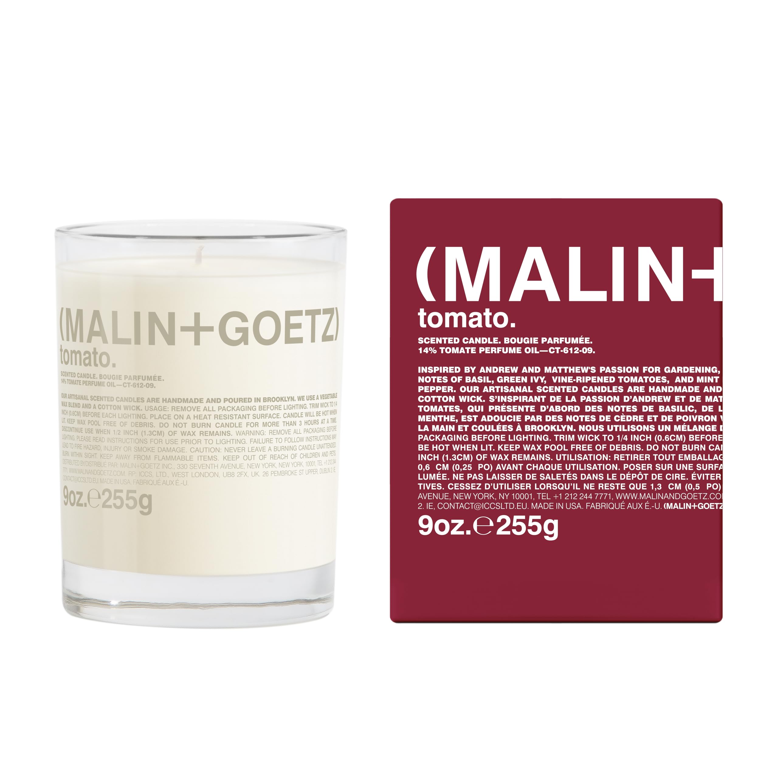 MALIN+GOETZ 9oz Scented Candle | Hand-Poured Soy Wax with Unique Fragrance Blends | Clean-Burning, Vegan & Cruelty-Free | Bergamot, Sage, Otto, Tomato, Strawberry, Cannabis, Dark Rum & Leather
