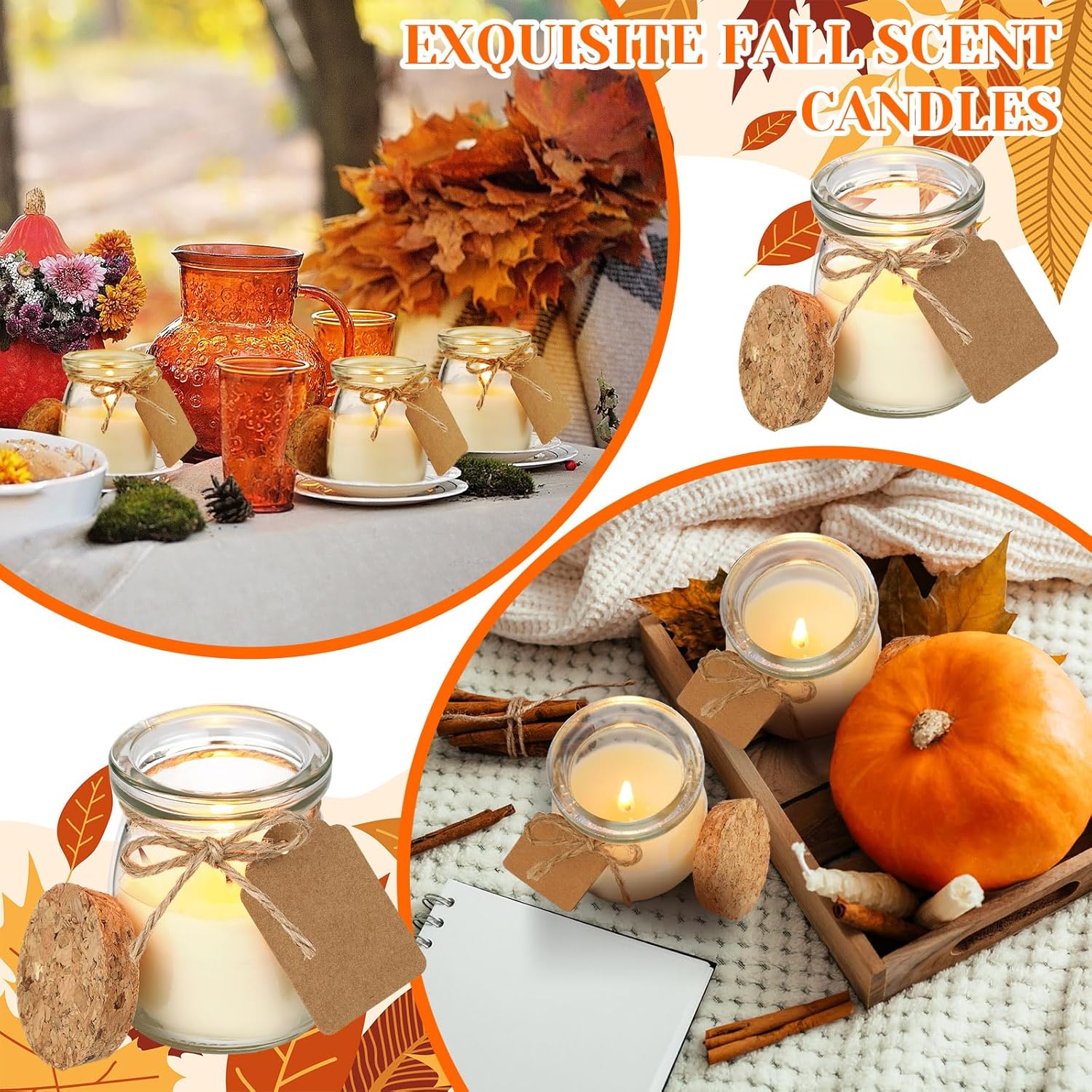 MTLEE 50 Pcs Fall Jar Candles Holiday Candle Gifts Natural Wax Jar with DIY Tag Cards Gift for Halloween Party Favor Home Supply Decor, Scents of Pumpkin