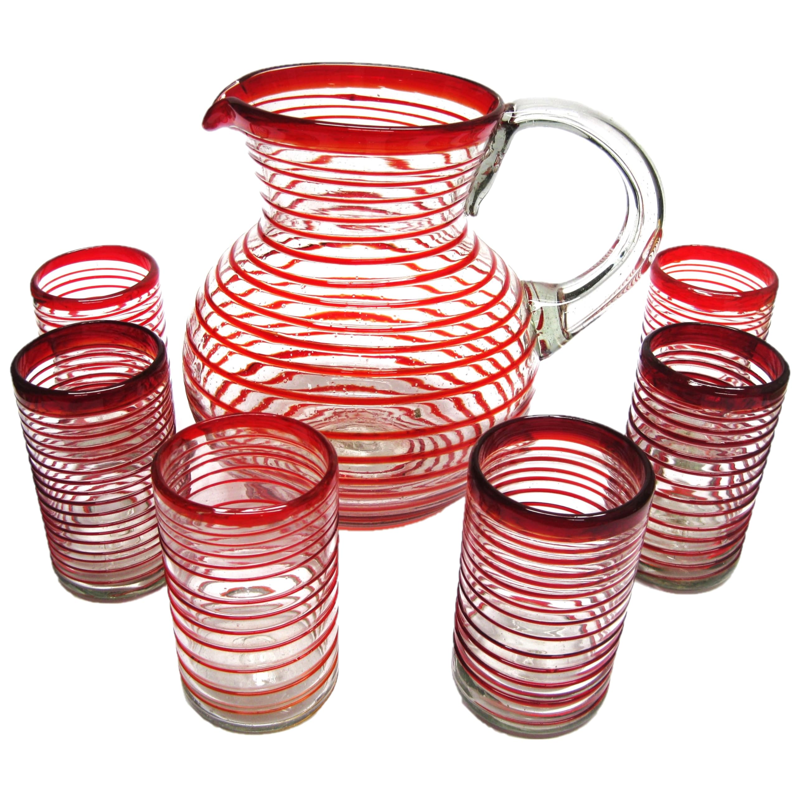 Ruby Red Spiral 14 oz Drinking Glasses (set of 6), Recycled Glass, Lead-free, Toxin-Free (Drinking)